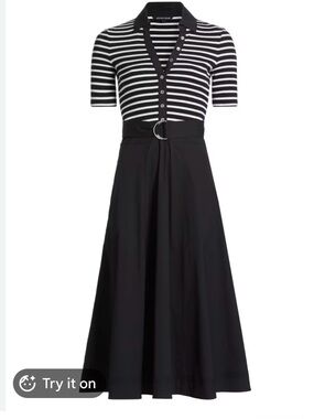 Veronica Beard -  Delise striped cotton-blend midi dress in white and black.